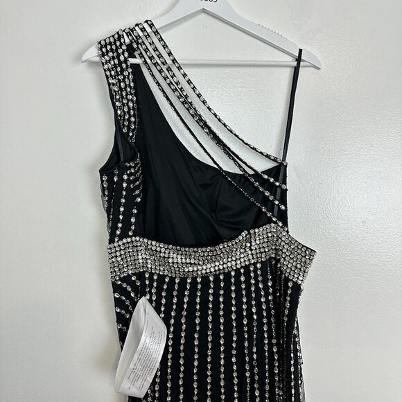 MAC DUGGAL Beaded One-Shoulder Column Gown in Black Size US 12 - Picture 12 of 13